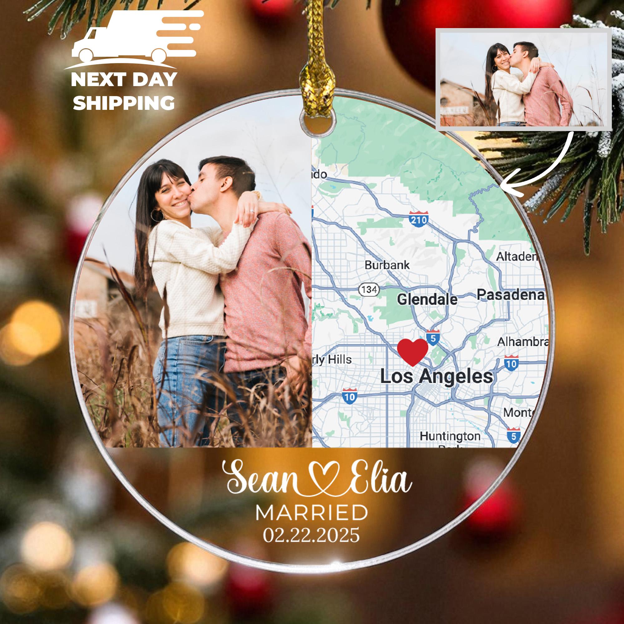 Engagement Proposal Moment Ornament, Personalized Couple Ornament, Propose Location Map Ornament, Unique Engagement Gift, Gift for Couple