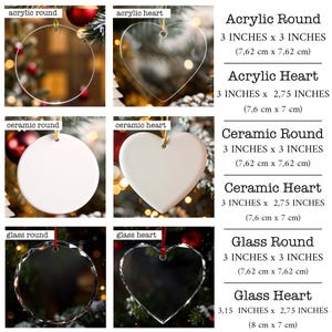 Puede incluir: Una colecci&oacute;n de adornos navide&ntilde;os redondos y en forma de coraz&oacute;n. Los adornos son de acr&iacute;lico, cer&aacute;mica y vidrio. Cada adorno mide 7,6 cm x 7,6 cm o 7 cm, el coraz&oacute;n de vidrio mide 8 cm x 7 cm.