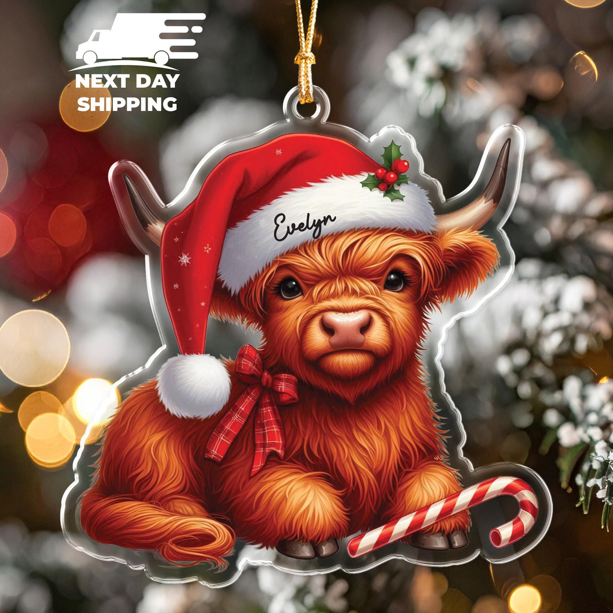 Personalized Highland Cow Christmas Ornament, Custom Name Hanging Ornament, Christmas Tree Ornament, Customized Daughter Gift, Children Gift