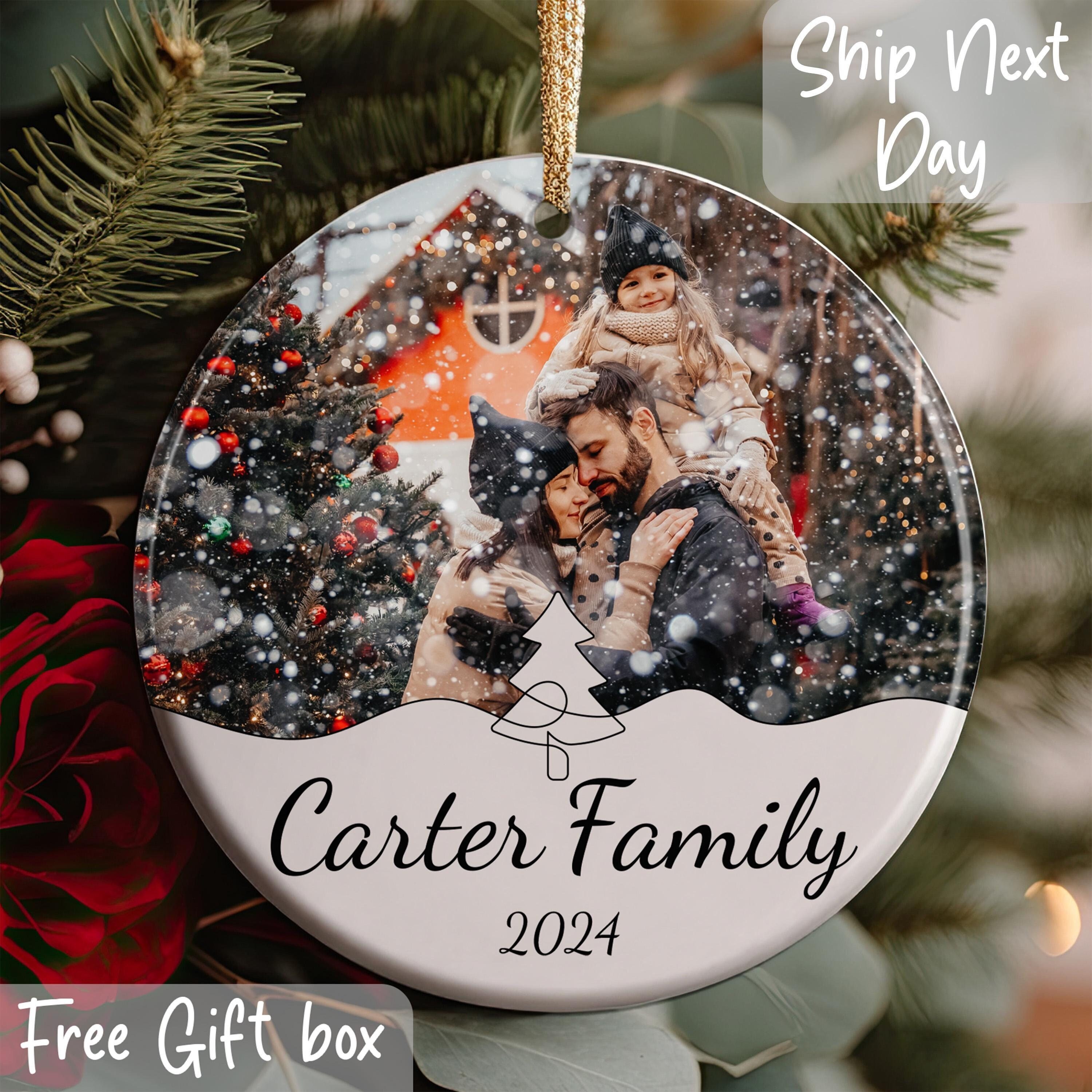 Customized Family Photo Ornament, Family Memorial Ornament, Personalized Family Name Christmas Ornament, Ceramic Ornament, Merry Christmas