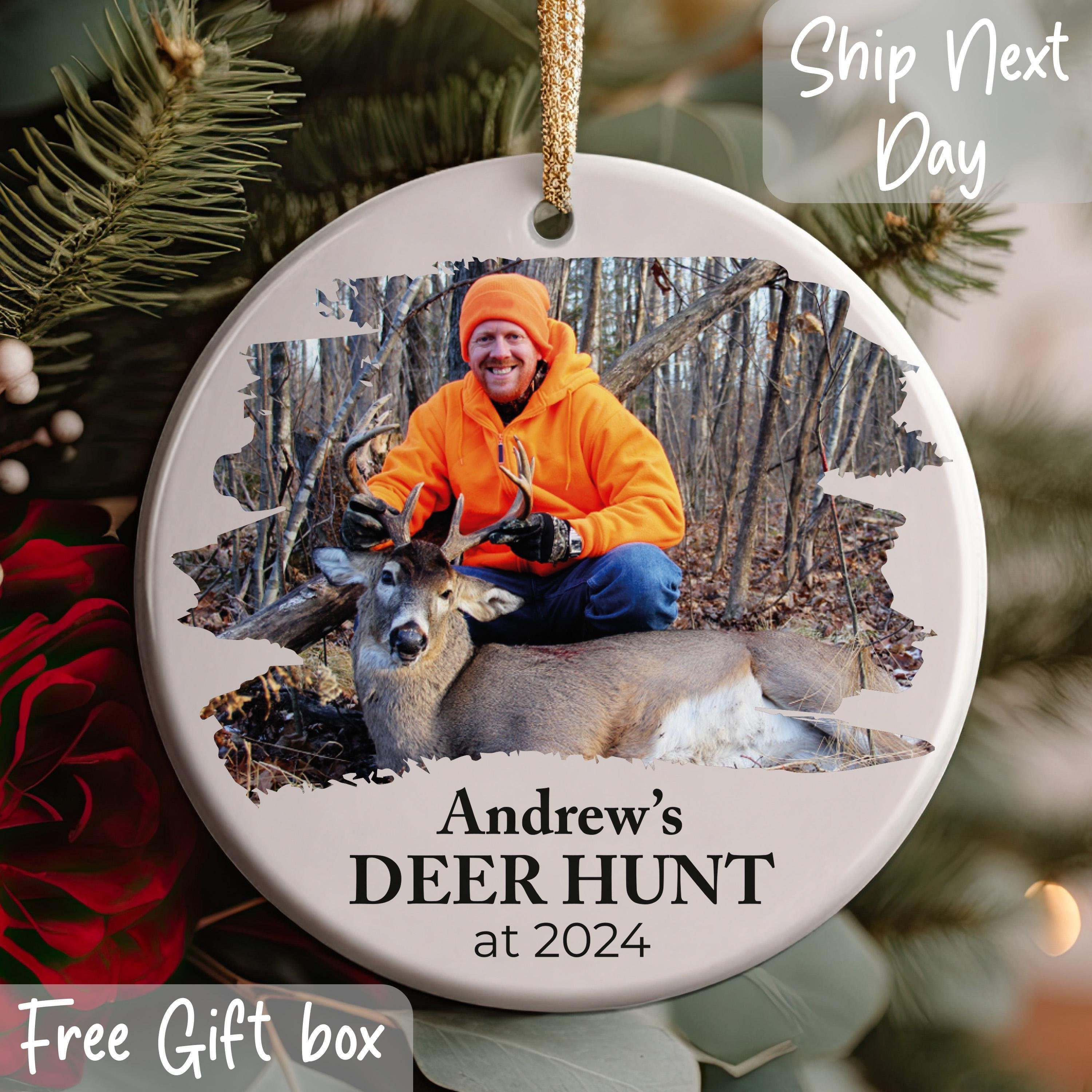Deer Hunting Photo Ornament, Hunting Friend Gifts, Christmas Tree Ornament, Personalized Christmas Ornament, Holiday Decor, Ceramic Ornament