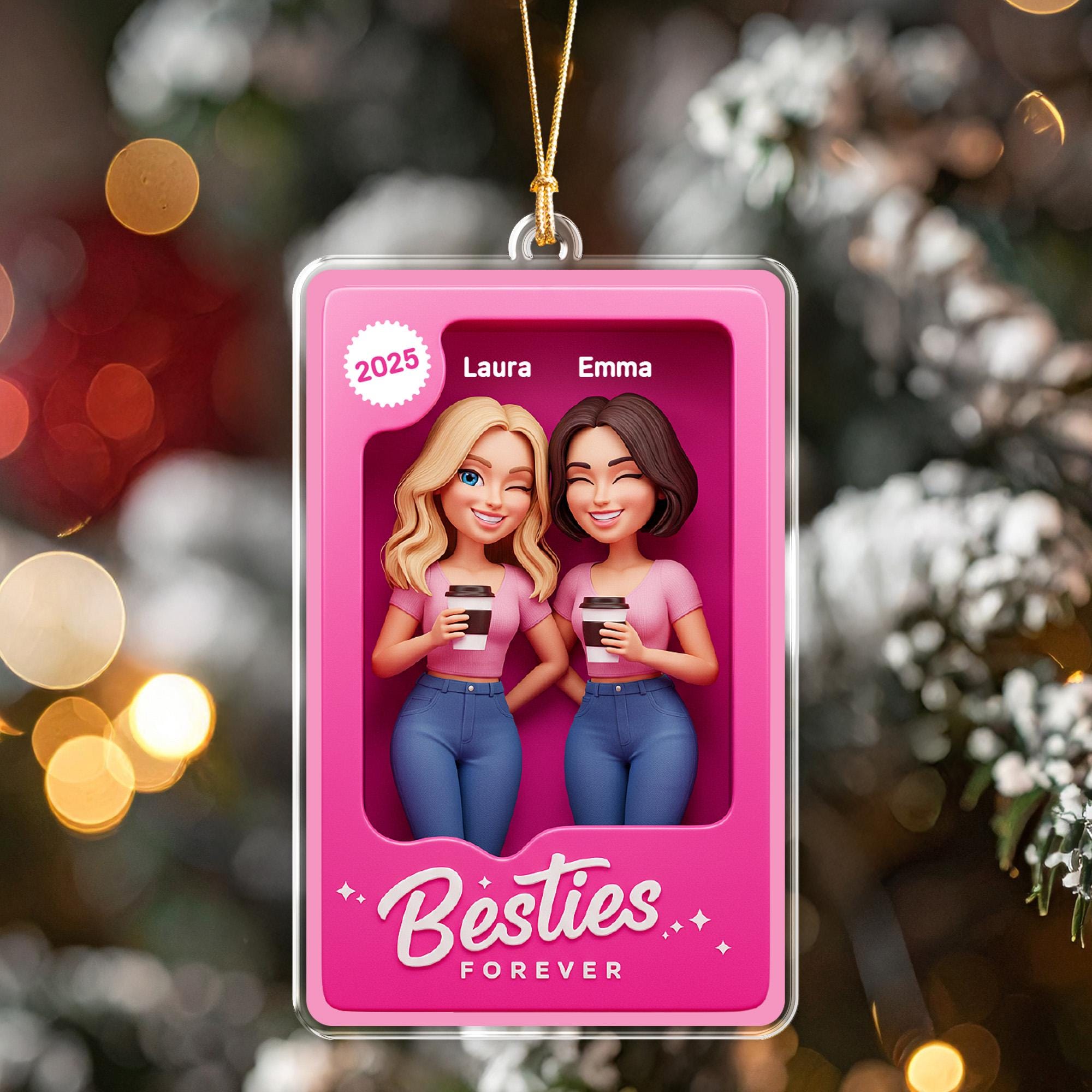 Personalized Best Friends Ornament 2025, Custom Names Bestie Gift, Friendship Keepsake, Christmas Gift for Her, Doll Style Acrylic Decor