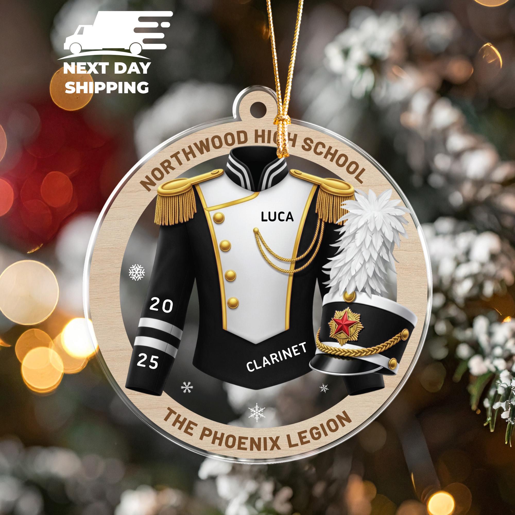 High School Band Ornament, Custom School Name, Instrument & Year, Marching Band Gift for Music Students, Marching Band Uniform Ornament