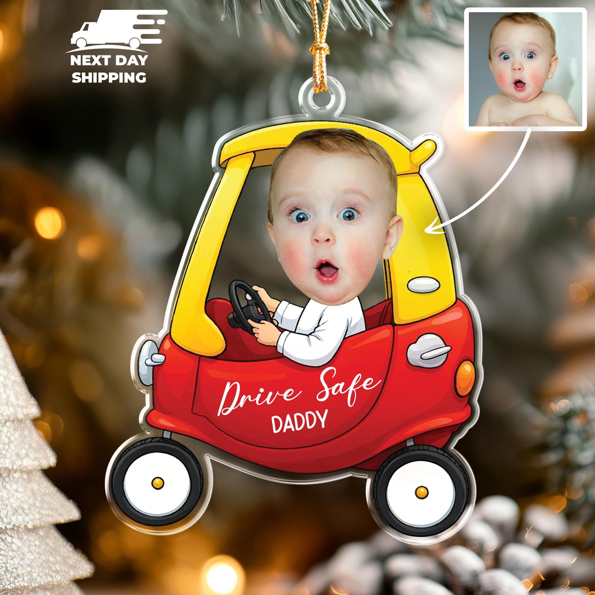 Drive Safe Daddy Ornament, Custom Baby Photo Ornament, Personalized Acrylic Car Hanger, Car Hanging Ornament, Car Decoration, Gift for Dad