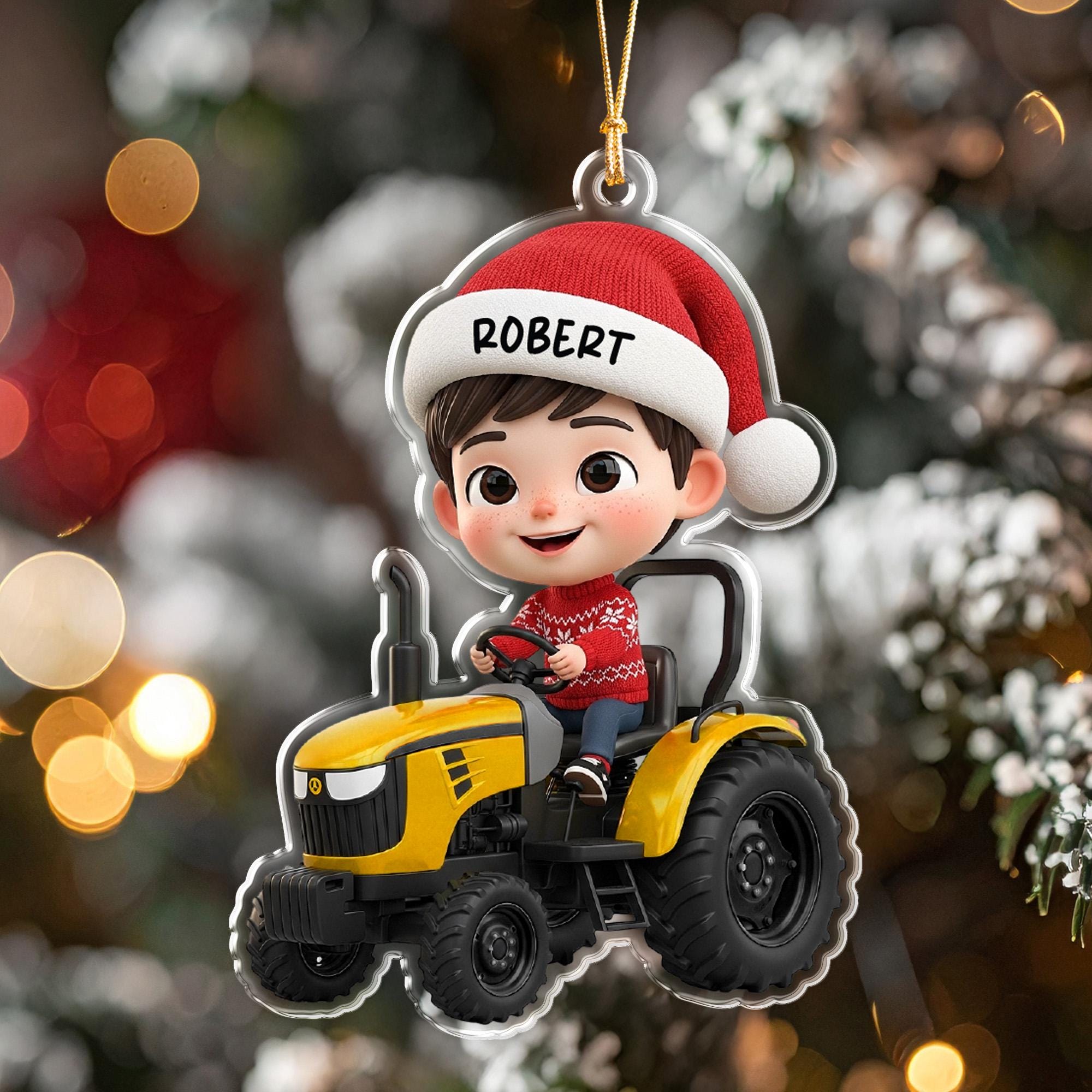 Personalized Tractor Ornament, Custom Name Gift for Boy, Farmer Christmas Keepsake, Farm Vehicle Decor for Kids, Holiday Gift 2025