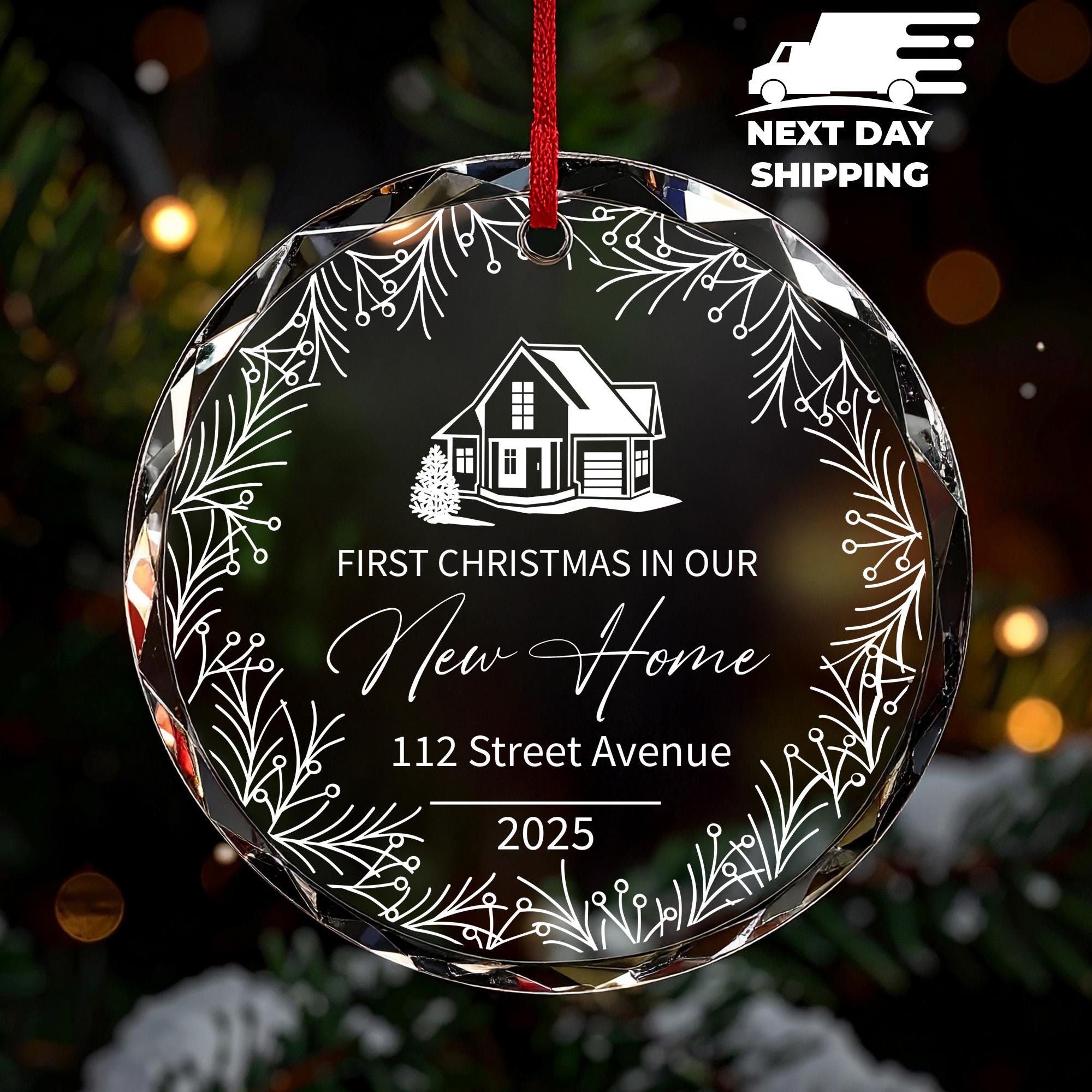 First Christmas Ornament for New Home, Custom Address Keepsake, 2025 New House Ornament, Holiday Decoration, Christmas Wreath Ornament