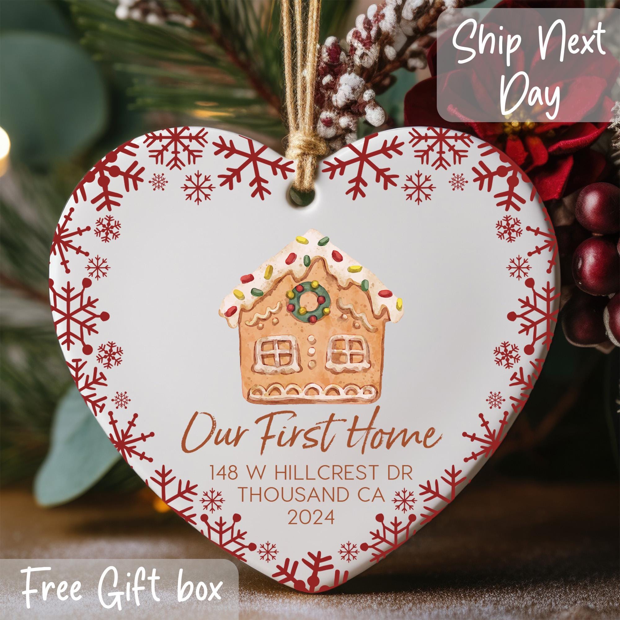 First Christmas Ornament, Our First Home Ornament, Acrylic Ceramic Heart Ornament, Personalized Address Ornament, 2025 Christmas Ornament