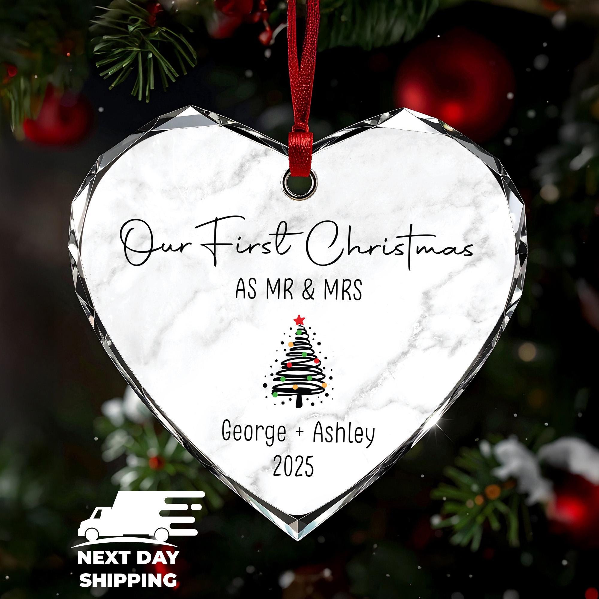 Our First Christmas Ornament as Mr and Mrs 2025, Newlywed Couple Ornament, Personalized Wedding Gift, Cute Christmas Tree Decor, Custom Gift