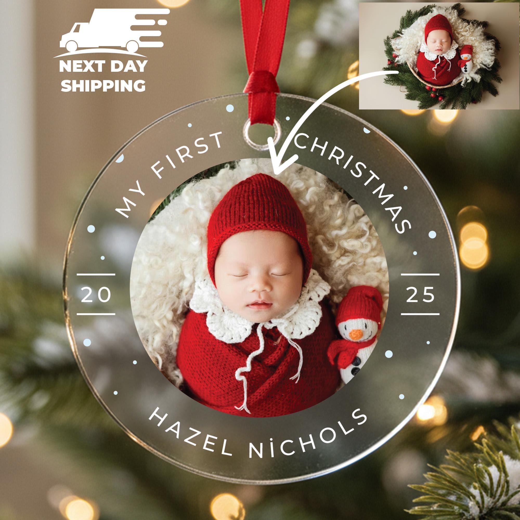 My First Christmas Grandparent Ornament, Hello Grandma Grandpa Keepsake, Baby Photo Keepsake, Personalized New Parents Baby Picture Ornament