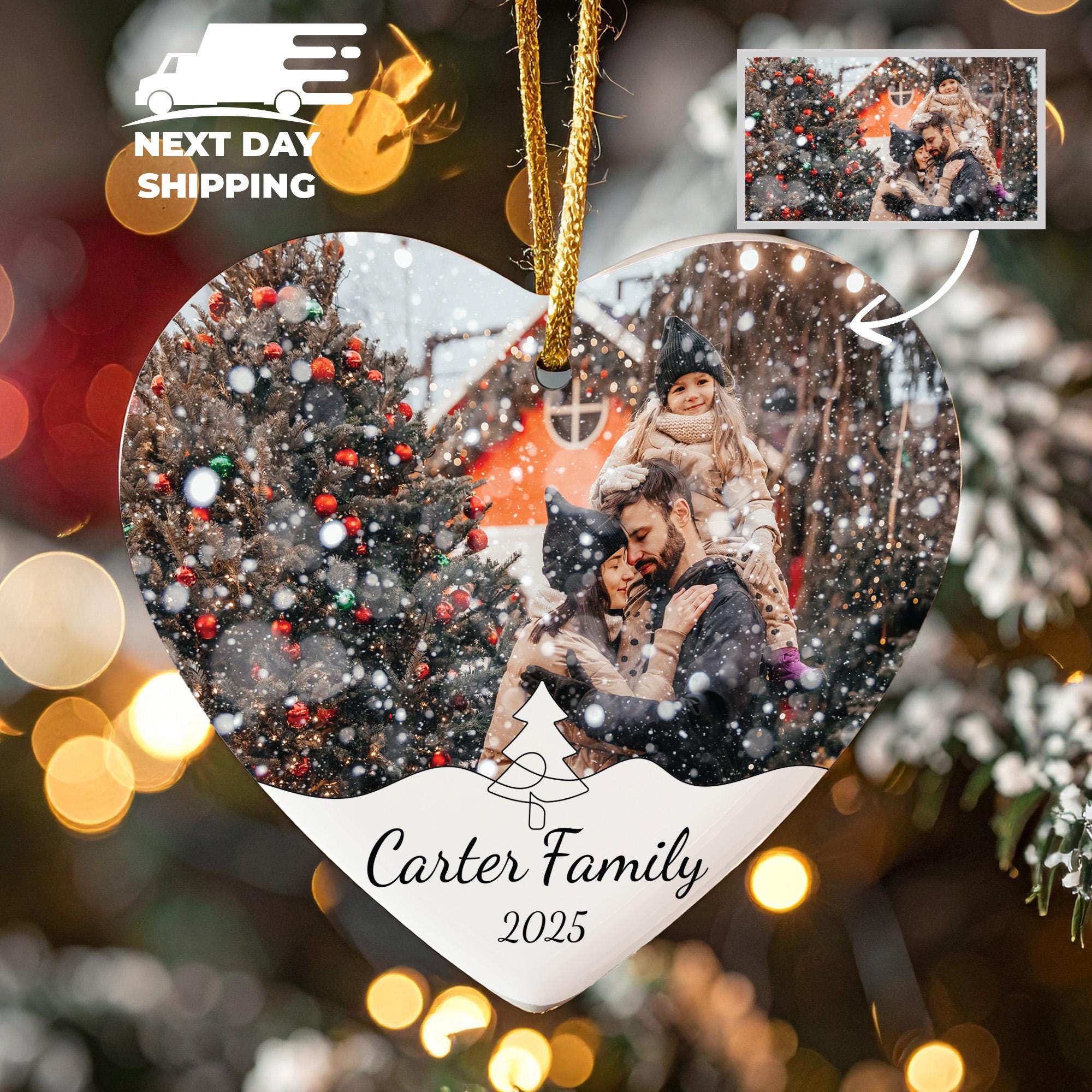 Personalized Family Photo Ornament, Custom Ceramic Christmas Gift