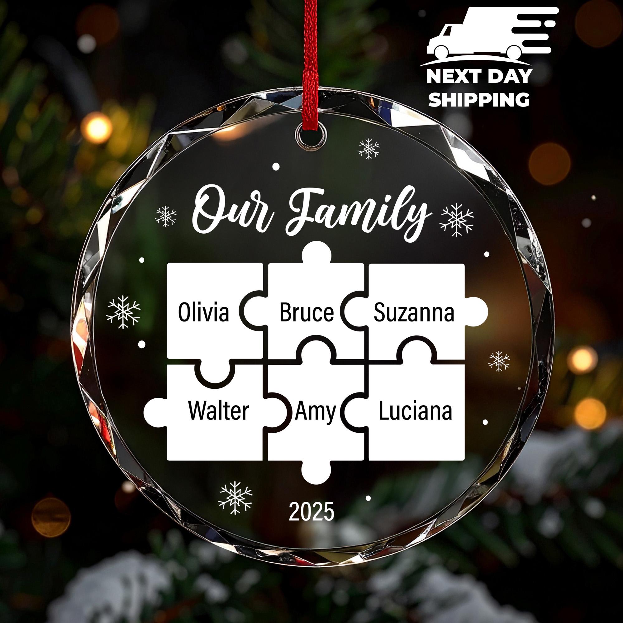 Personalized Family Name Ornament, Custom Family Members Names Puzzle Ornament, 2025 Family Keepsake, Glass Acrylic Christmas Ornament