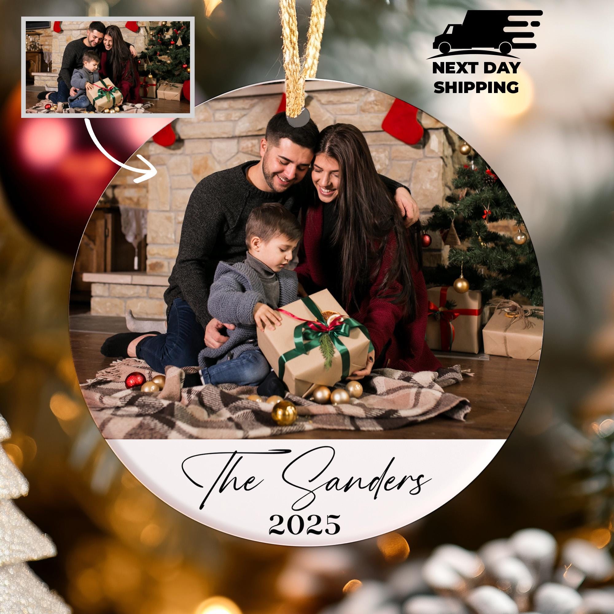 Personalized Family Photo Ornament, Family Ornament, Family Name Christmas Ornament, Custom Holiday Decor, Ceramic Ornament, Merry Christmas