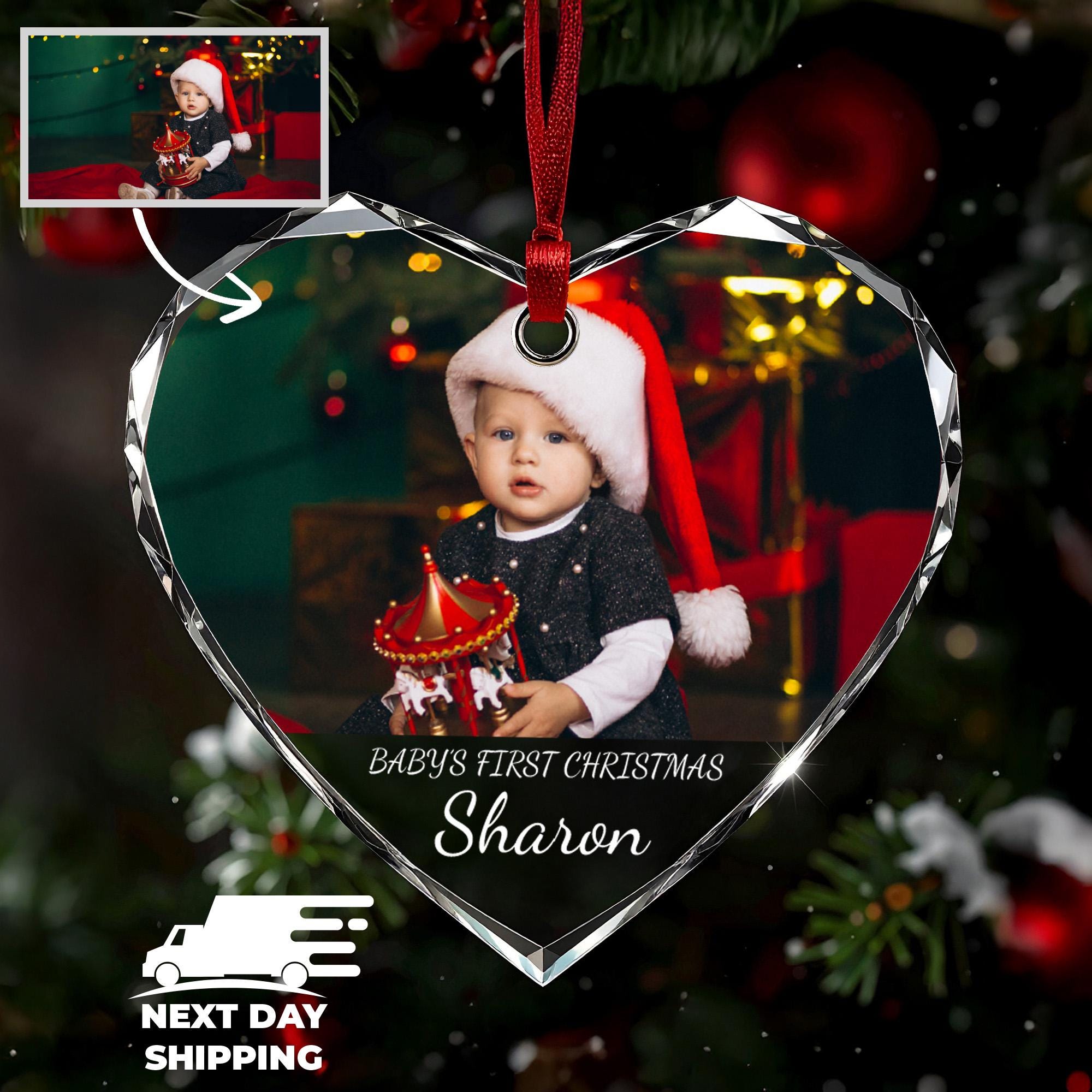 Baby’s First Christmas Ornament 2025, Personalized Photo Ornament with Picture and Name, Custom Baby Gif, Christmas Baby Keepsake Heart