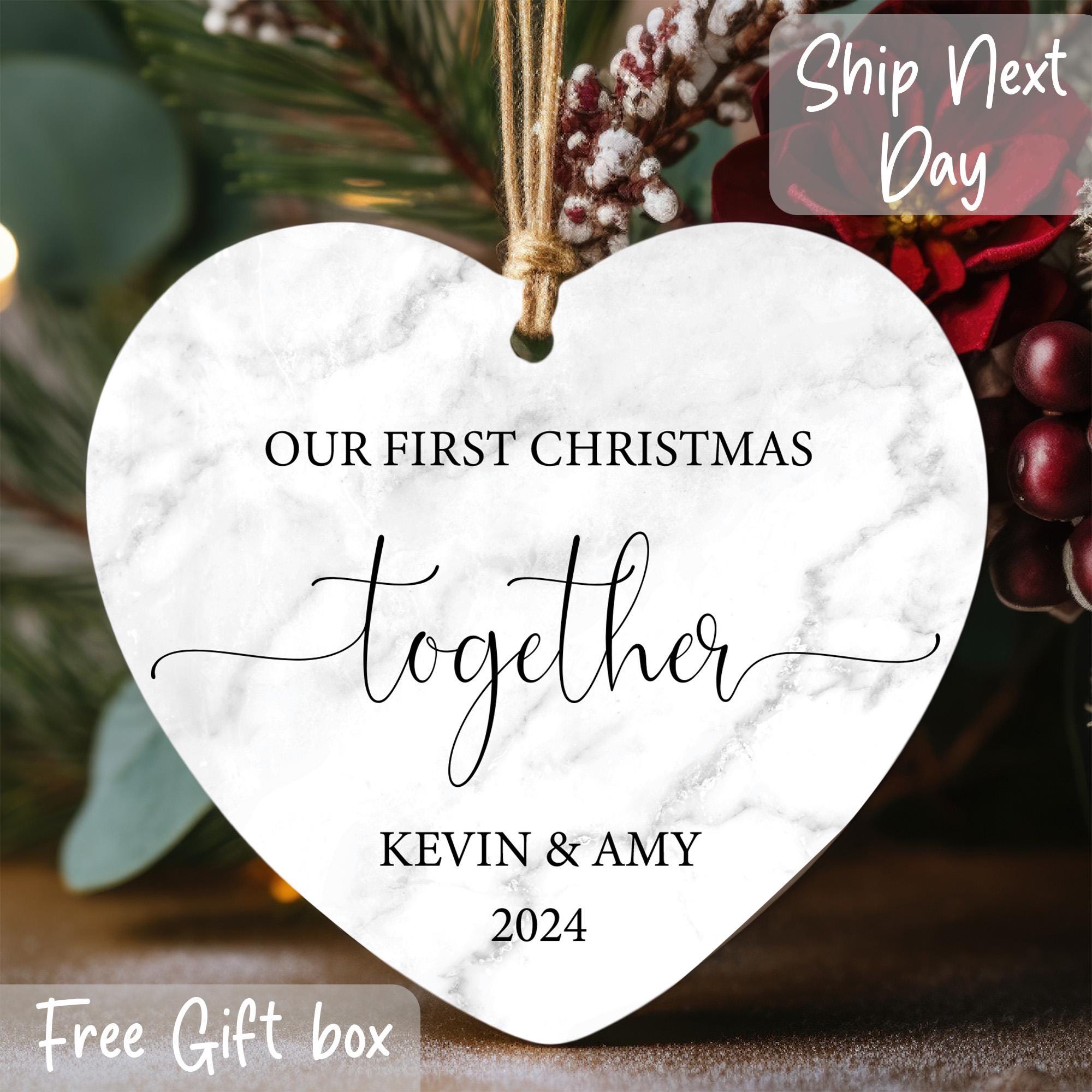 Our First Christmas Together Ornament, Heart Ornament, Ceramic Christmas Decor, Couple Name Ornament, 2025 Ornament,  Custom Couple Ornament