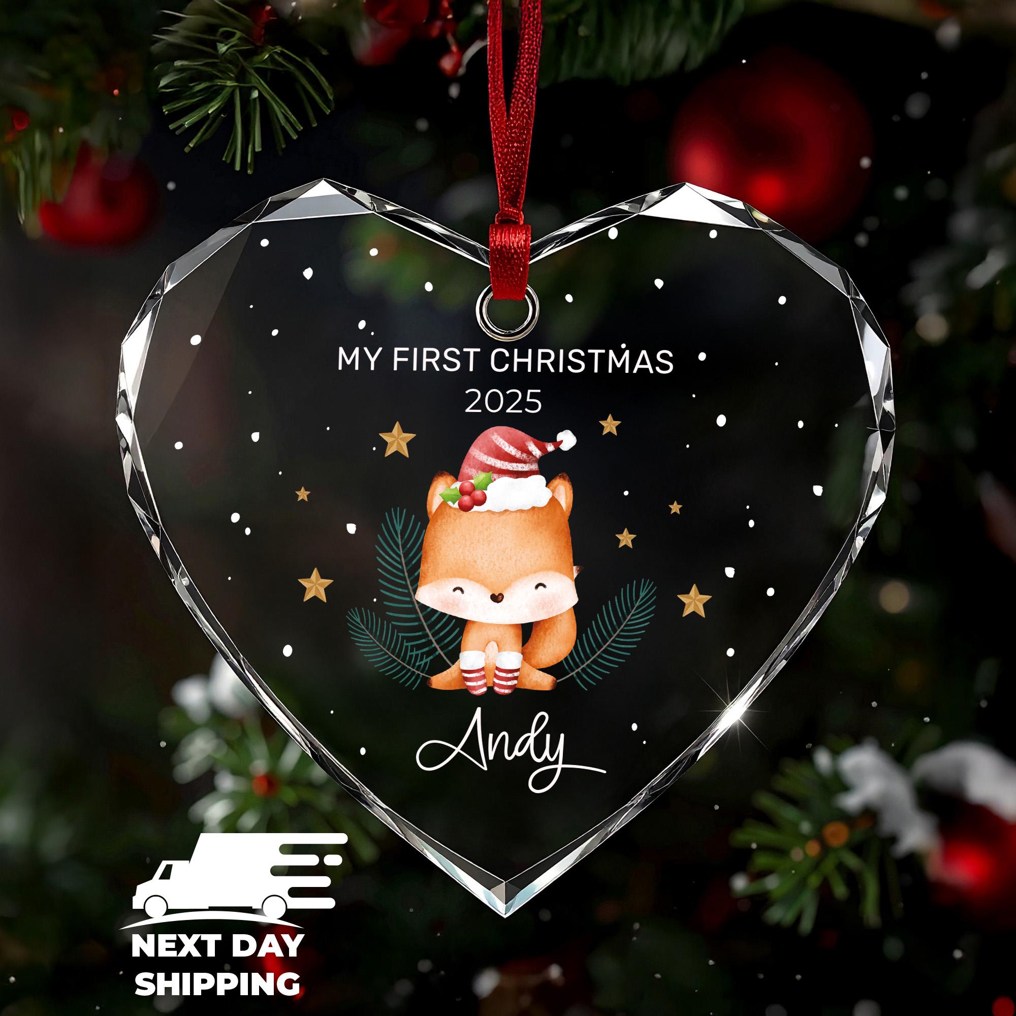 Cute Baby First Christmas Keepsake, Personalized Kids Name Ornament, Fox Ornament, Nursery Home Decor, Christmas Ornament Boy or Girl