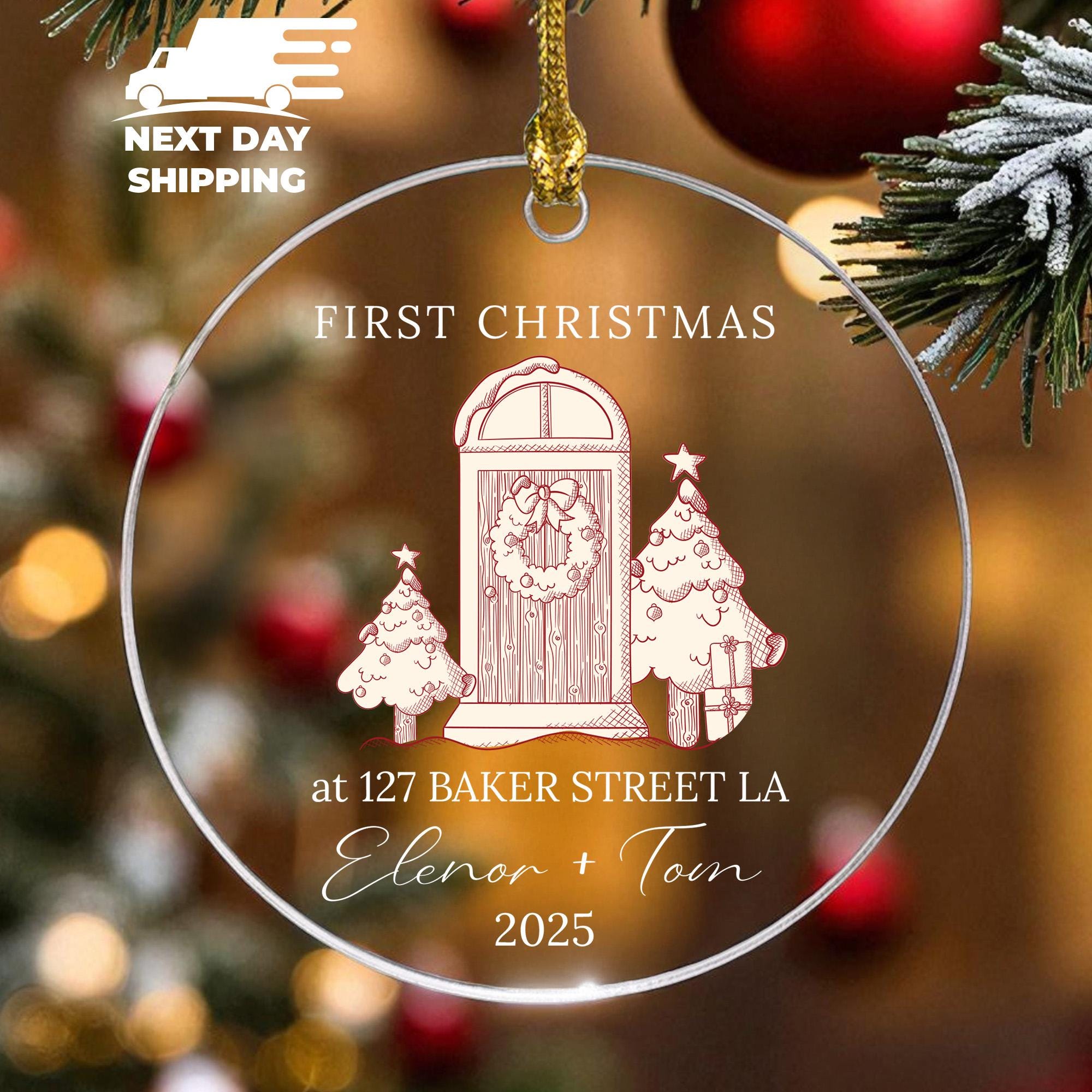 Personalized First Christmas Address Ornament, Custom Housewarming Gift, Couple’s New Home Keepsake, Door and Tree Holiday Decoration 2025