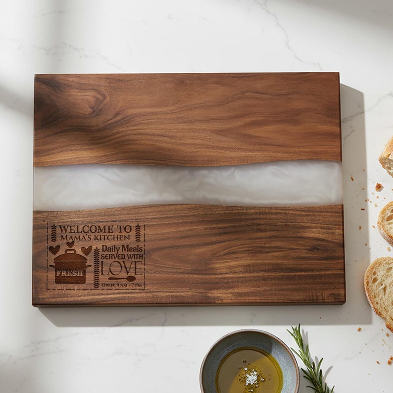 Custom Laser Engraved Name Acacia Wood Cutting Board With White or Blue ...