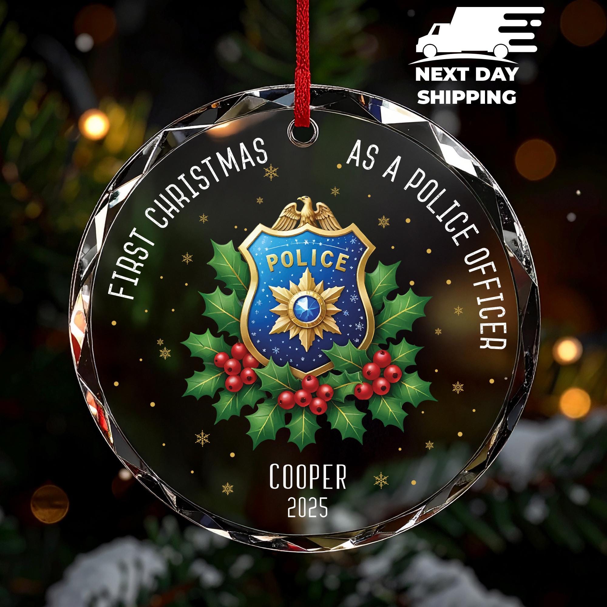 First Christmas As Police Officer Ornament, Police Badge Ornament, Ornament With Police Name, Police Department Ornament, Gift For Dad