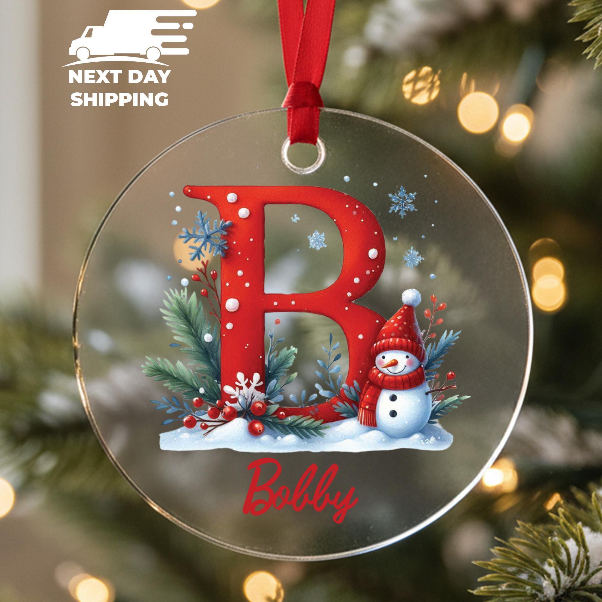 Personalized Christmas Letter Ornament, Custom Initial Snowman Ornament with Name, Holiday Alphabet Ornament Gift, Cute Xmas Decoration