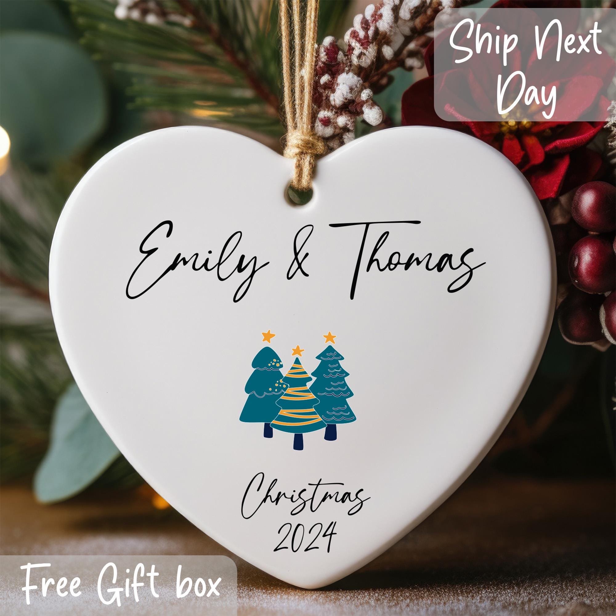 First Christmas Ornament, Couples Christmas Ornament, Christmas 2024 Hanging Ceramic Ornament, Holiday Decor, Personalized Memorial Ornament