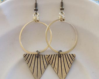 VALLEY RISE dangle antiqued brass handforged loop long earrings