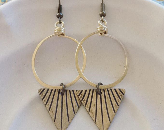 VALLEY RISE dangle antiqued brass handforged loop long earrings