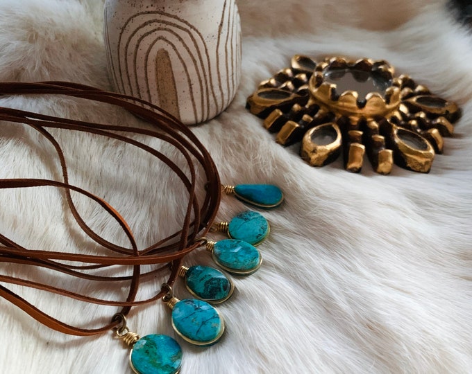 GEM CHOKER Chrysocolla deerskin suede choker