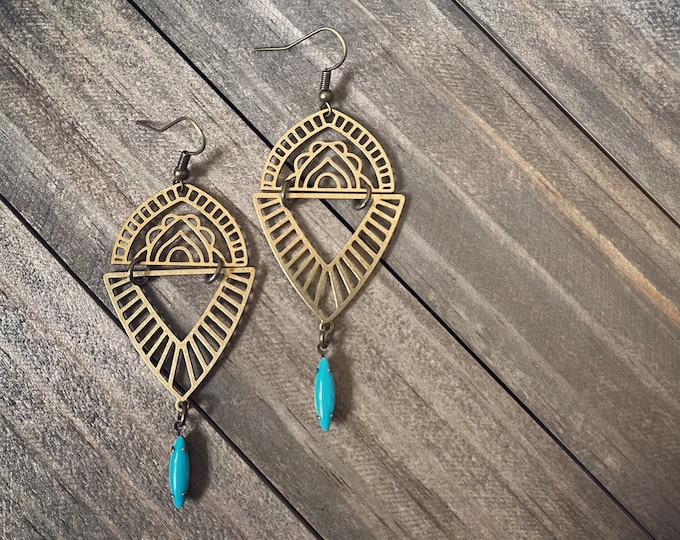 MANDY geometric cut out brass earrings dangle long and light weight