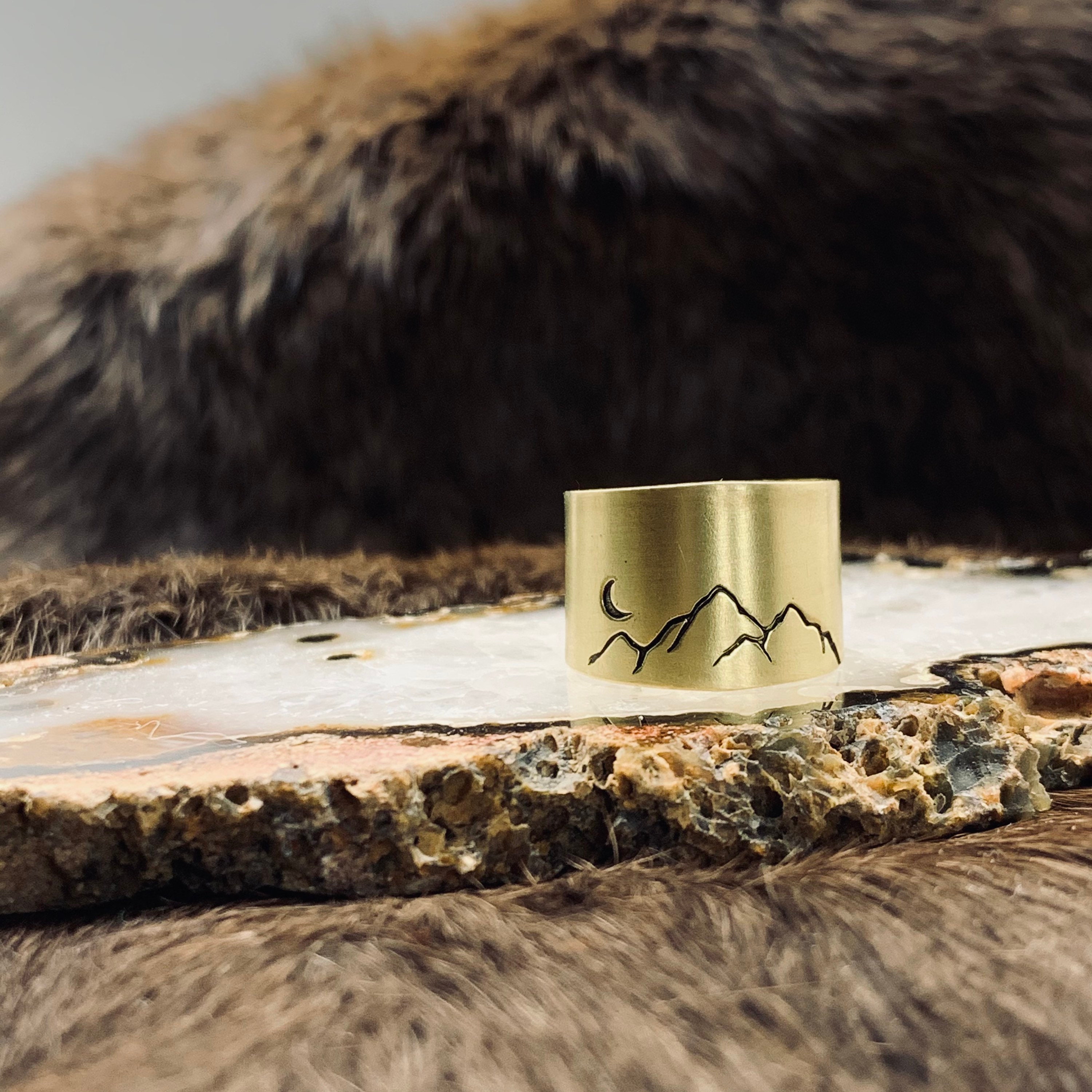 ELEVATED ring mountain and crescent sustainable brass Mountain jewelry Colorado mountain Handmade in Breckenridge Colorado Mountain top