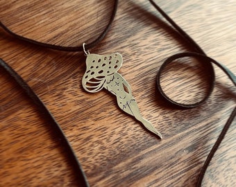 WONDERLAND choker mushroom lady brass hand stamped deerskin suede necklace
