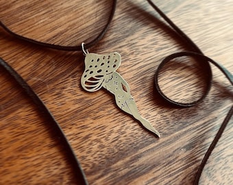 WONDERLAND choker mushroom lady brass hand stamped deerskin suede necklace