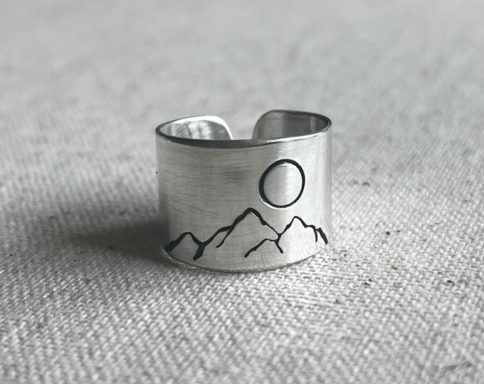 RELEASE Mountain full moon band ring  Mountain jewelry Colorado mountain Handmade in Breckenridge Colorado Mountain top