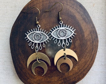 TERELÚ antiqued brass and silver dangle earrings