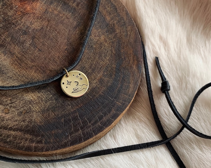 MAKE MAGIC CHOKER stamped brass coin deerskin suede cord