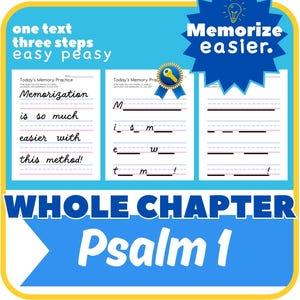 PSALM 1 Bible Copywork | Bible Verse Memorization | Copywork Charlotte Mason | CURSIVE Handwriting Practice | Homeschool Printable | PSALMS
