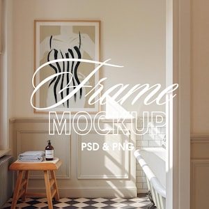 Bathroom Frame Mockup, DIN A Vertical Frame Mockup, Poster Frame Mockup, PSD Photoshop and Photopea,  Interior Frame Mockup