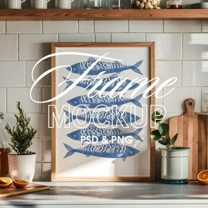 Vertical Framed Mockup, Kitchen Art Mockup, Interior frame mockup, DIN A Ratio, PSD Photoshop Mockup