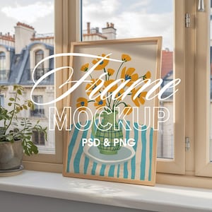DIN A Vertical Frame Mockup, Thin Wood Frame PSD for Prints, Poster Frame Mockup, PSD Template for Art, Interior Poster Mockup