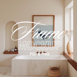 Bathroom Frame Mockup, DIN A Vertical Frame Mockup, Poster Frame Mockup, PSD Photoshop and Photopea, Minimalist Home Interior Template