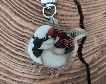 Grazioso portachiavi a forma di passero - Ciondolo in acrilico a forma di uccello grosso - Regalo di uccello arrabbiato per gli amanti della natura e degli uccelli