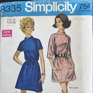 VINTAGE Simplicity Sewing Pattern 8335, 1960s Raglan Dress in Two Lengths, Size 14