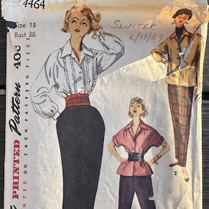 VINTAGE Simplicity Sewing Pattern 4464, 1950s Blouse, Overblouse, and Tapered Slacks, Size 18