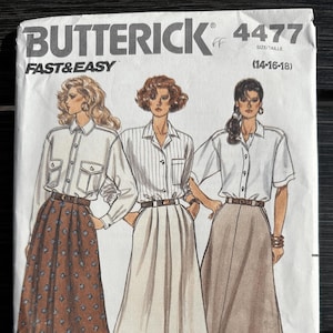 UNCUT Butterick Sewing Pattern 4477, Vintage 1989 Flared Skirt with Side Front Pockets, Sizes 14-16-18