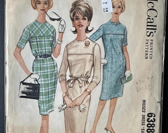 Patrón de costura McCall's 6388 VINTAGE, vestido con canesú "fácil de coser", años 60, talla 18