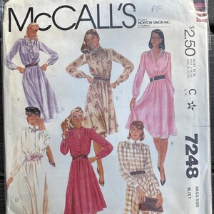 UNCUT McCall&#39;s Sewing Pattern 7248, Vintage 1980 Pullover Dress with Elastic Waistline, Size 10