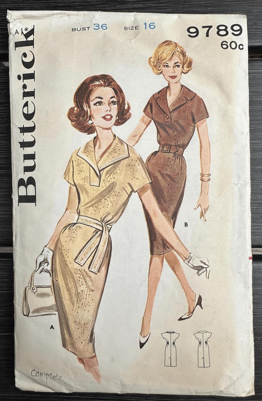 VINTAGE Butterick Sewing Pattern 9789, 1960s Belted Sheet Dress, Size ...