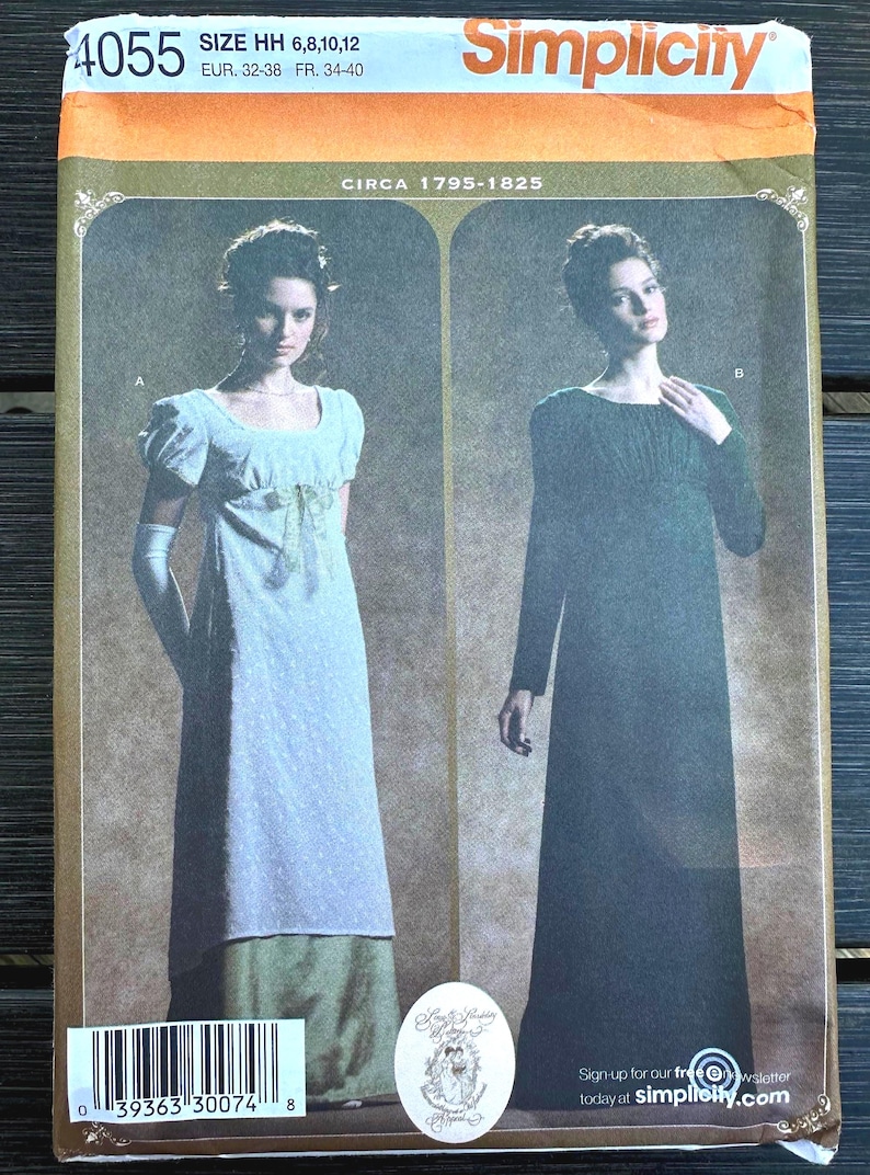Simplicity Regency Pattern UNCUT Simplicity 4055 Sewing Pattern, Regency-era Dress Circa 1755-1825 ...