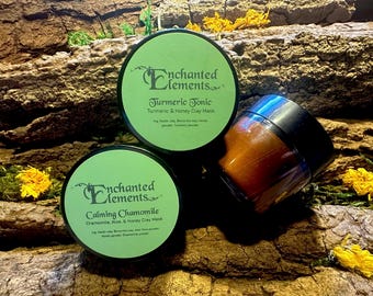 Natural Clay Face Masks, Kaolin, Bentonite clay, Detox mask, Calming mask, Turmeric, Brightening, Soothing, Cleansing, Organic Skin Care