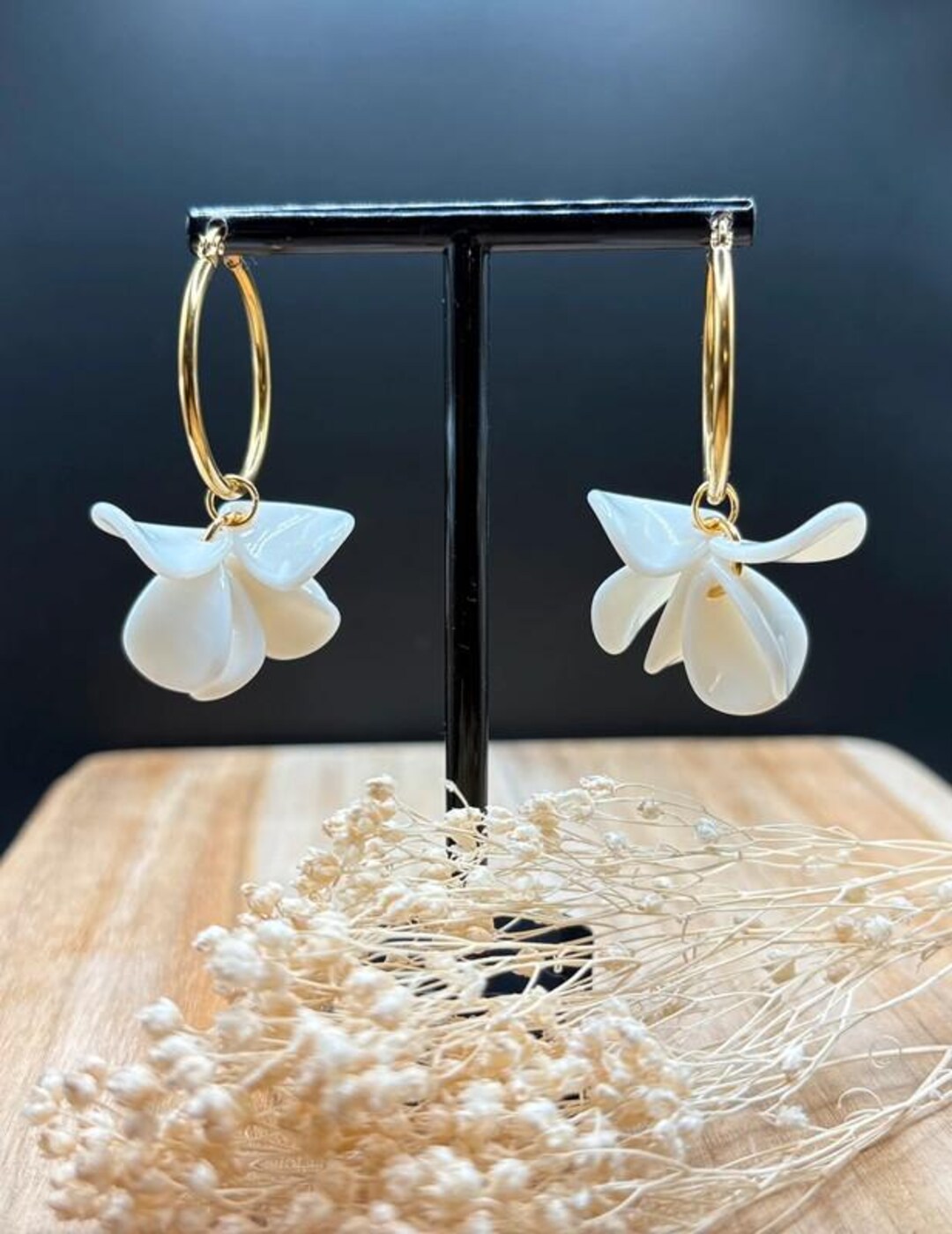 Boucles d'oreilles / Créoles en acier inoxydable avec pétales de fleurs style Flora de Sézane - Etsy France