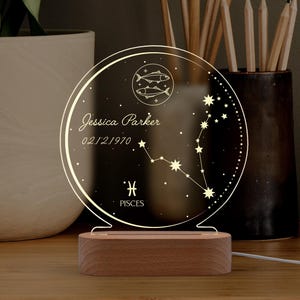 Gepersonaliseerde dierenriemnachtlampje, aangepaste dierenriemcadeaus, dierenriemnachtlampje, horoscoopcadeau, gepersonaliseerde astrologiecadeaus, aangepast verjaardagscadeau